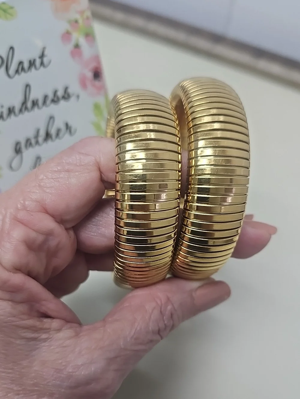 Chunky Wide Gold Plated Womens Bracelet Bangles. Size In Photo